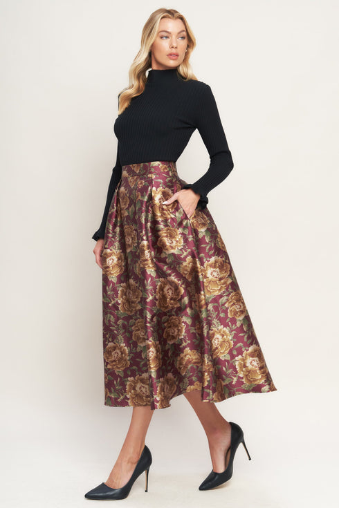 evening-botanicals-woven-full-midi-skirt Flying Tomato - Sophia's Style-3